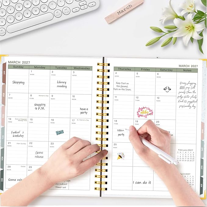 Large 2026-2027 Academic Planner – Weekly & Monthly Planner Organizer from Jul. 2026 - Jun. 2027, 8.5"x11" Aesthetic Dasiy Hardcover Daily Agenda Planning Book with Pocket, Stickers for Home Office