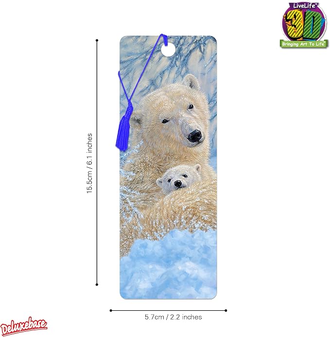 3D LiveLife Bookmark - Northern Family from Deluxebase. Cute Lenticular Polar Bear Page Marker. Animal Themed Accessories for Book Lovers. Small Gifts for Men, Women, Writers and Teachers.