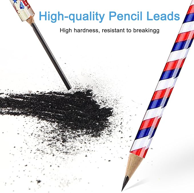 American Flag Themed Wood Pencils with Eraser, 48pcs Patriotic Pencils in 12 Designs, USA Flag Gifts Pencil for 4th of July USA Independence Day Parades Party Favors School Office Supplies
