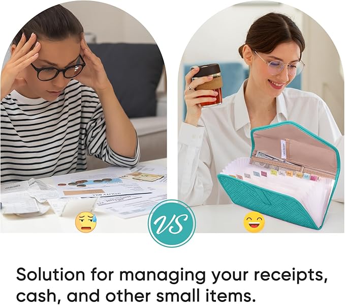 Fabric Bill Organizer with Pockets 10x6 Receipt Organizer for Business - Receipt Holder Organizer - Cash Organizer -Coupon Holder - Money Organizer for Cash- Small Accordion File Organizer