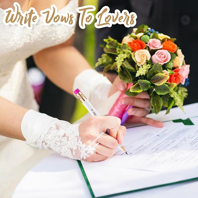 Crtiin 50 Pcs Bridal Shower Pencils Half Golf Wedding Pencils with Eraser 4 Inch Short Pocket Pre Sharpened for Wedding Game Bridal Shower Presents Classroom School(White and Rose Red)