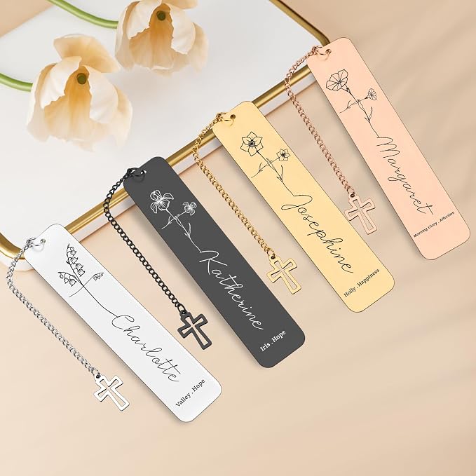 Personalized Bookmarks with Birth Flower Custom Christian Bookmark Gifts for Book Lovers Confirmation Gifts for Teen Girls Birth Flower Gifts for Daughter Friends Birthday Christmas Gift for Women