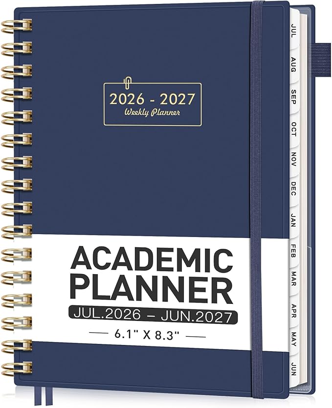 AHGXG Academic Planner 2026-2027, July 2026 - June 2027, Weekly and Monthly, 5.7" x 8.3", Calendar, Agenda for Women, Teacher, Student, School, 12-Month Tabs (Blue)
