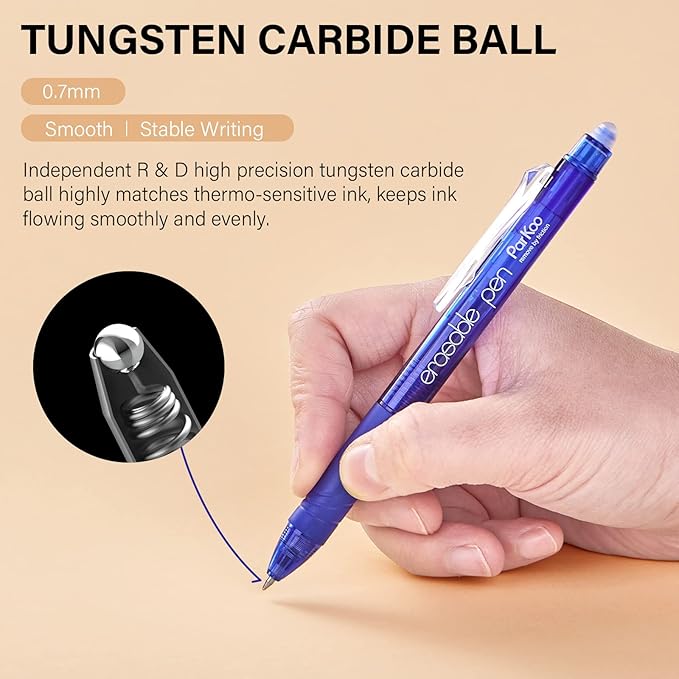 ParKoo Retractable Erasable Gel Pens Clicker 14 Colors, Fine Point 0.7mm, Make Mistakes Disappear, Comfort Grip for Writing Drawing Note-Taking Planners