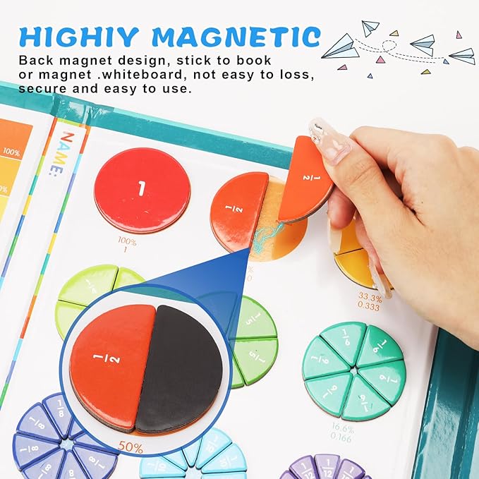 Magnetic Fraction Educational Puzzle, 102 Pcs Magnetic Fraction Puzzle for Kids, Magnetic Fraction Tiles & Fraction Circles, Fractions Manipulatives Learning Games for Elementary School