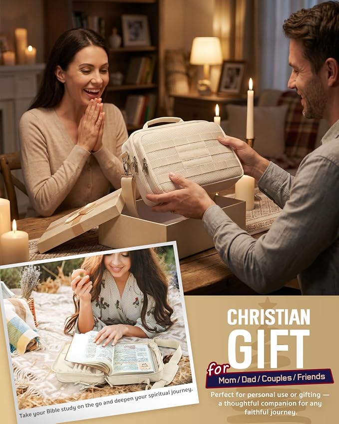 RXW Large Bible Cover Bag for Men Women, Tactical Bible Carrying Case Fully Padded of Double Layer Design, Utility Church Bag Organizer with Shoulder Strap for Tablet Art EDC, Christian Gifts for Mom