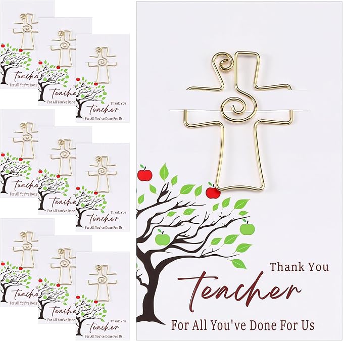 Skyygemm 12 Sets Religious Teacher Appreciation Gifts Cross Paper Clips for Bible Christian Bookmark Thank You Teacher Gift for End of Year Gifts Graduation Sunday School Party Supplies