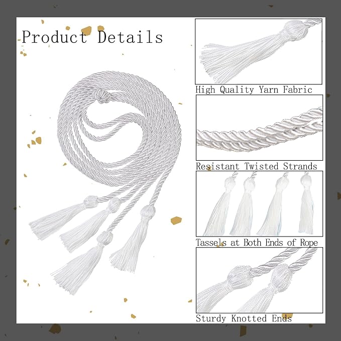 Graduation Double Honor Cords with Tassels Braided Academic Ropes for High School College Ceremony 68 Inch (White)