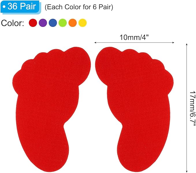 PATIKIL Foot Shaped Carpet Markers, 72pcs (36pairs) Nylon Floor Spots Markers Colorful Hook and Loop Marker Dots for Classroom Teacher Supplies, 6 Color