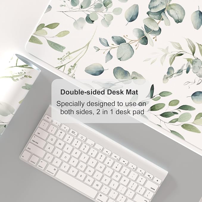 Colorful Star Large Mouse Pad, PU Leather Waterproof Desk Mat, Computer Gaming Mouse Pad, XXL Full Table Mousepad Non Slip Desk Pad for School Office Home 23.6" x 13.8" - Fresh Eucalyptus Leaves