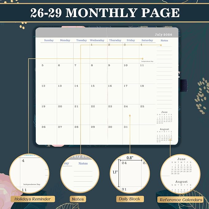 2026-2029 Pocket Planner - 3 Year Monthly Planner 2026-2029, 6.3" x 3.8", JULY 2026 - JUNE 2029, 60 Note Pages, Inner Pocket, Pen Loop, Elastic Closure