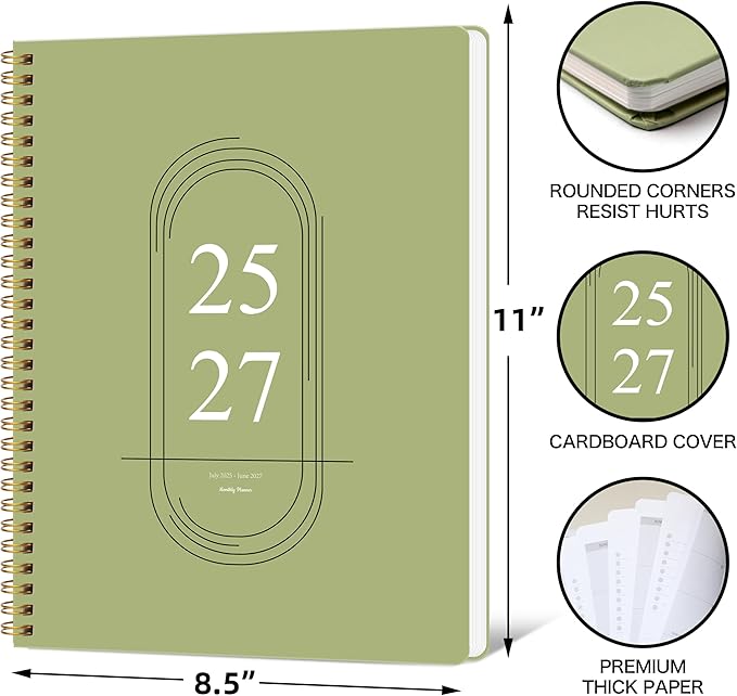 2026-2027 Monthly Planner, Jan 2026-June 2027, A4 (8.5" x 11"), 2 Year Monthly Planner, 24 month Calendar, Simple Calendar Planner Notebook Cardboard Cover, Suitable for Schools & Offices, Green