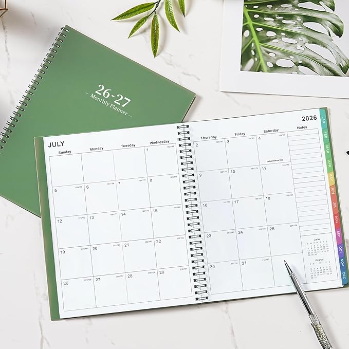 Planner 2026-2027 - 2026-2027 Monthly Planner, JUL 2026-DEC 2027, Monthly Planner/Calendar 2026-2027 with Colorful Tabs, 2026-2027 Calendar Planner for Daily Organizing - Waterproof Cover (8" x10", 12 Month Pages & Notes, Moss green)