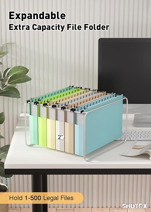 SHUTEX Extra Capacity Plastic Hanging File Folders,12 Pack Reinforced Expanding Hang Folder Legal Size,Accordian Pocket,Heavy Duty 2 Inch Expansion,Hanging Folder Organizer for Office Home, Pastel