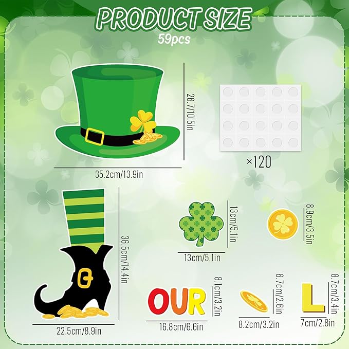 FYSUIMU St. Patrick' s Day Classroom Door Decoration Bulletin Board Set Lucky Clover Shamrock Gold Coin Paper Cutouts for School Classroom Chalkboard Wall Door Welcome Decor