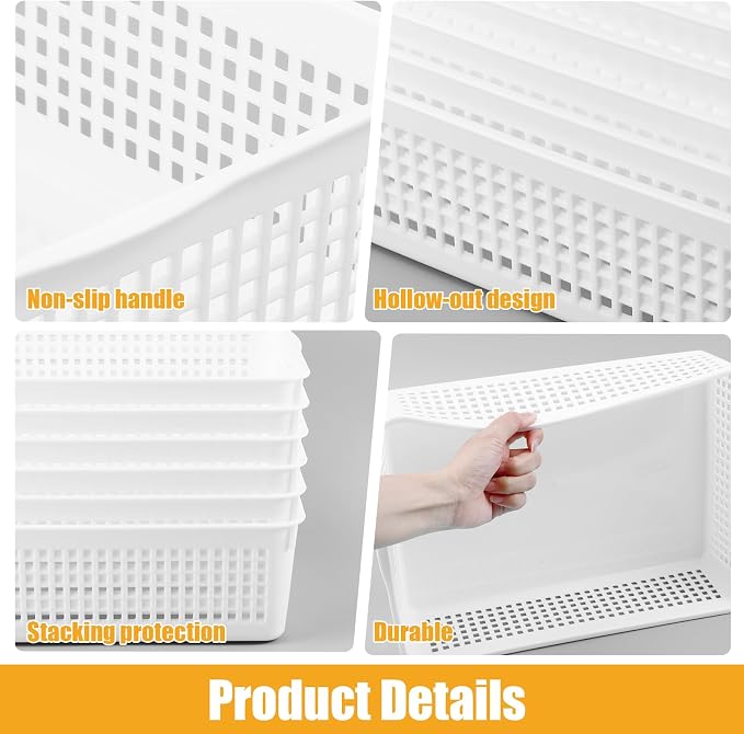 6 Pack Turn in Trays Classroom,Paper Trays for Classroom,A4 Size Plastic Paper Storage Tray,Plastic Storage Baskets for Library,Drawers,Office,Home, Kitchen, Bathroom(White)