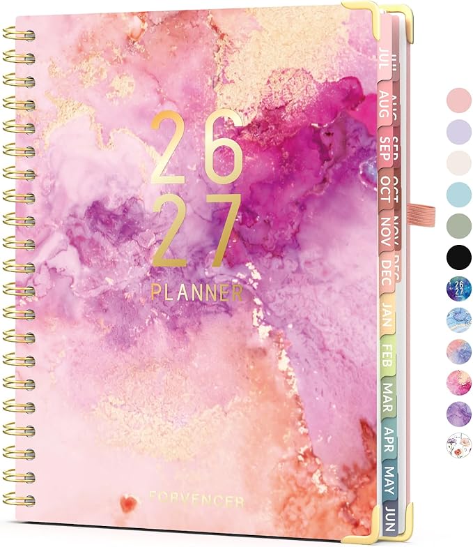 Jul 2026 - Dec 2027 Planner, Forvencer 18 Month Academic Planner 2026-2027, 8.5" x 11", Calendar Planner Weekly and Monthly, Daily Agenda, School Supplies for Student Teacher, A4, Pink Marble Style