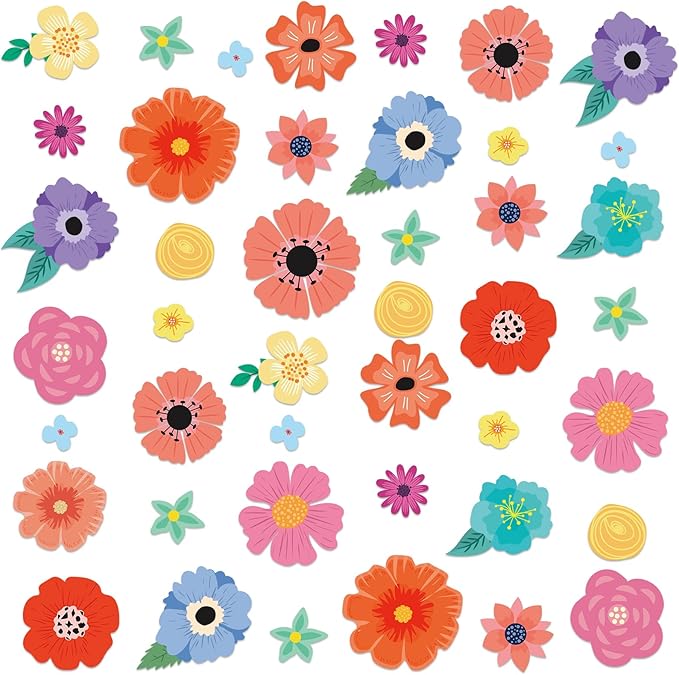 60Pcs Back to School Wildflowers Bulletin Board Decoration Wildflowers Classroom Decor Cutouts Set Preschool Floral Themed Card Teacher Students Supplies for Party School Classroom Walls Blackboard