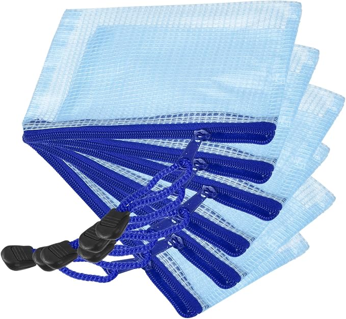YOKIVE 6 Pack Mesh Zipper Bags, B8 Mesh File Pockets | Plastic Document Pouch, Great for Office Appliances Travel Storage(Blue)