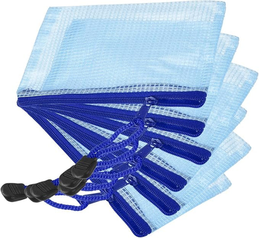 YOKIVE 6 Pack Mesh Zipper Bags, B8 Mesh File Pockets | Plastic Document Pouch, Great for Office Appliances Travel Storage(Blue)