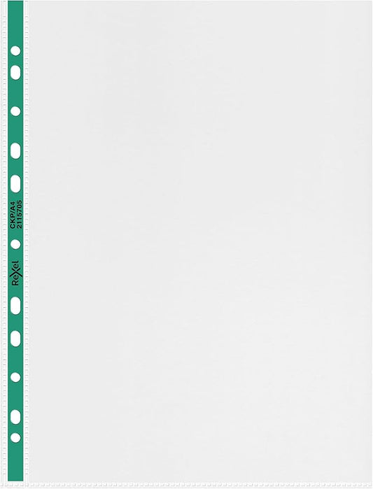 Rexel Copy King A4 Punched Pockets with Green Spine, Glass Clear, Copy Safe, Pack of 25, 2115705