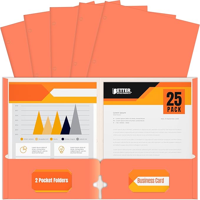 2 Pocket Portfolio Folders, 25 Pack, Trendy Cool Colors, Fits Letter Size Paper, for School, Office, Home, Matte Finish (Tropical Coral)