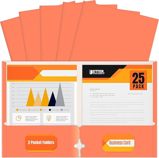 2 Pocket Portfolio Folders, 25 Pack, Trendy Cool Colors, Fits Letter Size Paper, for School, Office, Home, Matte Finish (Tropical Coral)