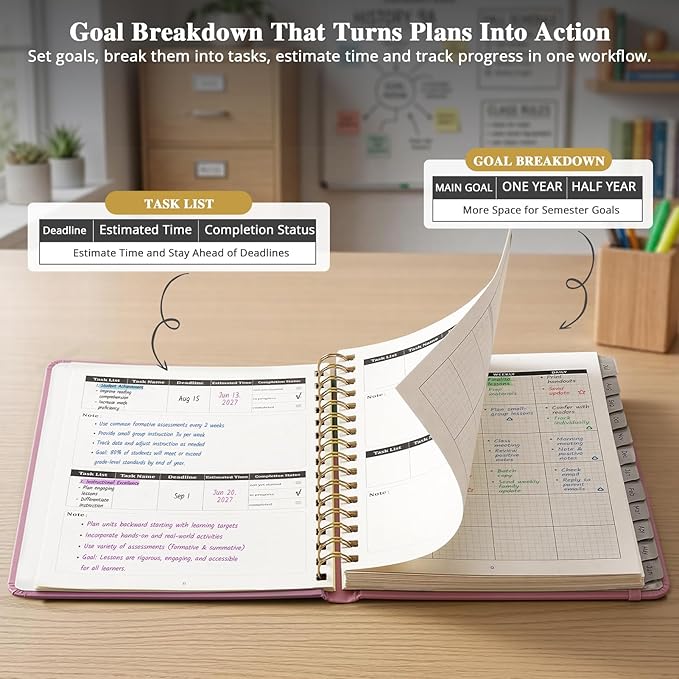 JoyCat Academic Planner 2026-2027, July 2026 - June 2027, A5 Weekly & Monthly Planner, Hardcover Agenda with Tabs, 5 Sticker Sheets, Elastic Closure & Pocket for Teachers & Students, 6.3" x 8.5", Pink
