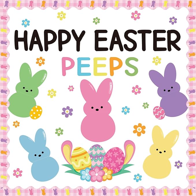 Easter Bulletin Board Decor Colorful Bunny Cutouts Bulletin Board Border for Classroom School Blackboard Door Wall Decor Kids DIY Craft Spring Classroom Decorations