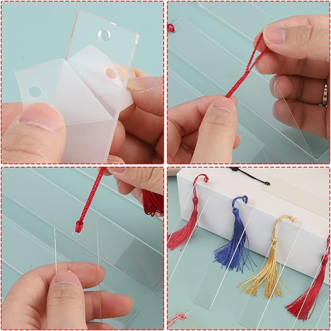 25 Pcs Acrylic Bookmark Blanks for Women with 25 Pieces Colorful Tassel for DIY Clear Bookmarks Crafts School Gift Bags Book Lovers Readers Gifts Christmas Stocking Stuffers (5.5X 0.9 Inch)