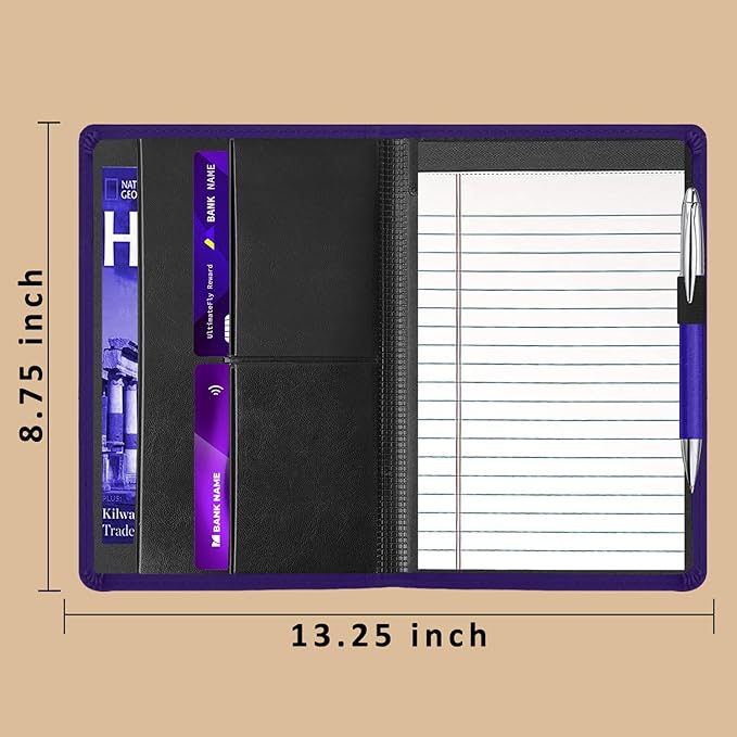 Padfolio Binder A5 Document Organizer with Refillable Lined Notepad, Junior Size Folder Portfolio for Men Women.Dark Purple