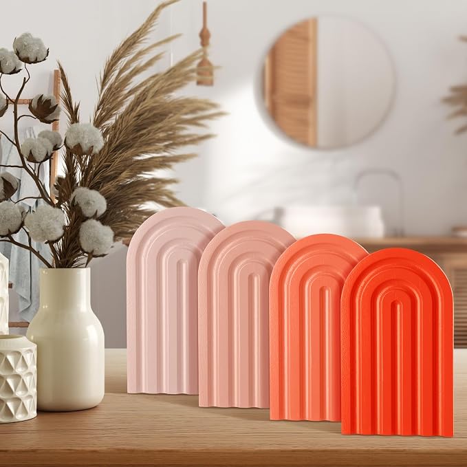 Harloon 4 Pcs Boho Arch Wooden Bookends, Decorative Rainbow Book Stoppers with Non-Slip Metal Base, 5x3x4 Inches, Cute Shelf Decor for Heavy Books, Home Office Study Desk Organizer(Vintage Color)