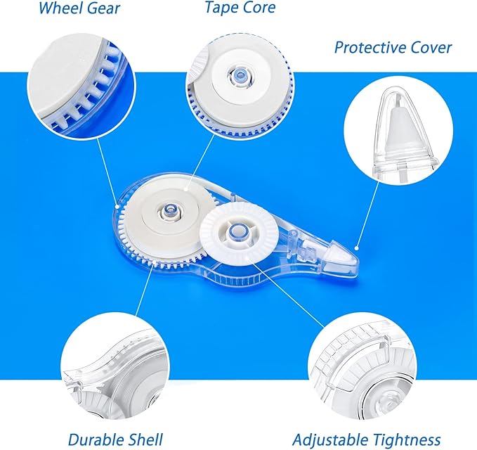 White Correction Tape 10 Pack, Easy Use Roller Applicator, Instant Dry, Jam Free PET Film, Smooth Precise Corrections for School, Office, Home,1/5" X39Ft