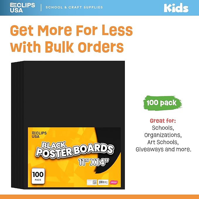 Poster Board Black Poster Paper 11x14 Black Poster Board Bulk Posteboard School Supplies (100 Pack)
