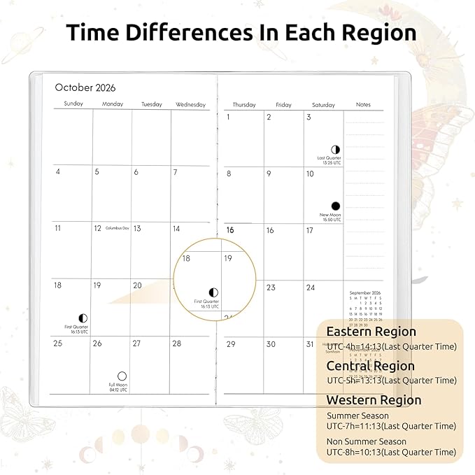 Pocket Calendar 2026-2027, Moon Phrase Purse Planner - 3.7" x 6.7" - Runs from January 2026 Until December 2027, 2026 Monthly Pocket Calendar with PVC Cover for Office