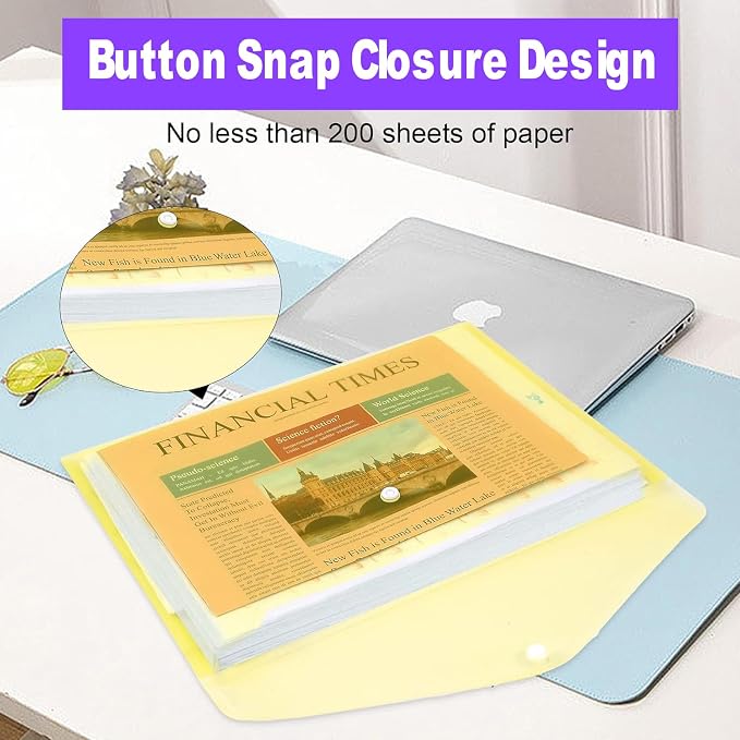 50pcs Plastic Envelopes,Clear Poly Envelopes,Document Folders with Snap Button Closure,Document Folders Letter A4 Size File Envelopes for School Home Work Office Organization(8 Assorted Color)