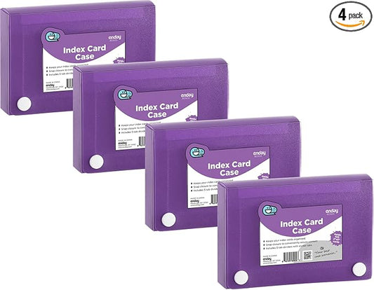 Enday Index Card Holder 3x5, Purple Index Card Case with 5 Tab Dividers, Index Card Organizer, Flash Card Holder, Holds 100 Cards, 4 Pack