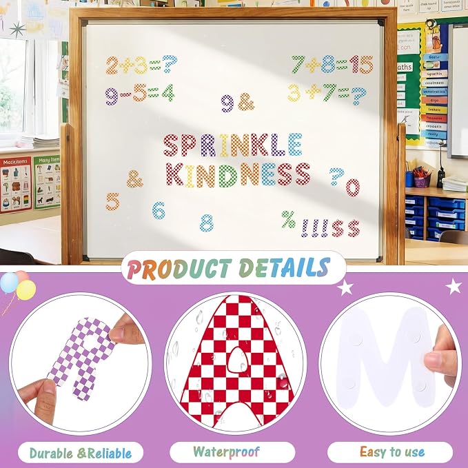 221 Pcs Checkered Notebook Bulletin Board Letters, Round Alphabet Number Punctuation Symbol Combo Letter Cutouts, Colorful Classroom Decor for Summer School Chalkboard Whiteboard Poster Wall