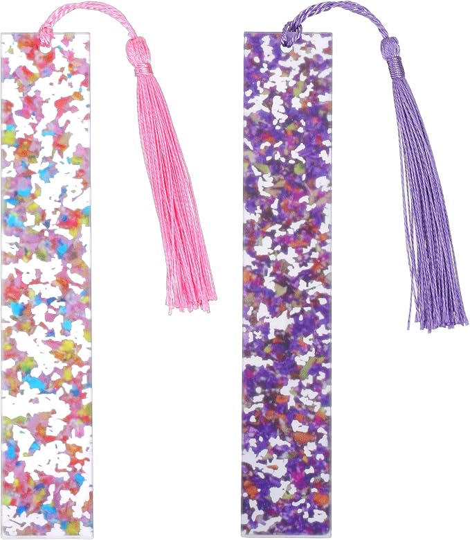 2 Pcs Book Marks for Reading Kids, Pink & Purple Acrylic Girl Bookmarks for Little Girls Cute Bookmarks with Tassels, Perfect for Reading, Gifts for Book Lovers