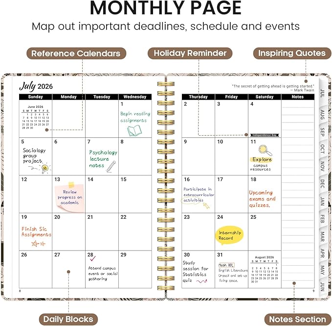 Planner 2026-2027, Academic Monthly and Weekly Calendar Planner for Women, July 2026 - June 2027, Hardcover Pretty Agenda Planner Book with Tabs, Spiral Daily Organizer for School Office Home Supplies, 8.5" x 11" - Magical Forest