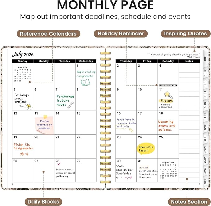 Planner 2026-2027, Academic Monthly and Weekly Calendar Planner for Women, July 2026 - June 2027, Hardcover Pretty Agenda Planner Book with Tabs, Spiral Daily Organizer for School Office Home Supplies, 8.5" x 11" - Magical Forest