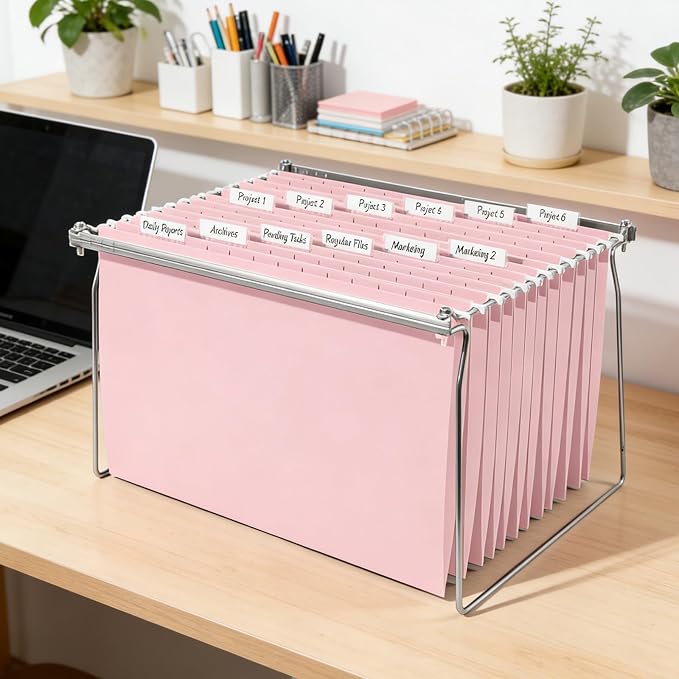 SUNEE Hanging File Folders Legal Size, Pink File Folders 25 Pack 1/5-Cut Tabs, Stay Organized for Your Home and Office Bulk File and Documents