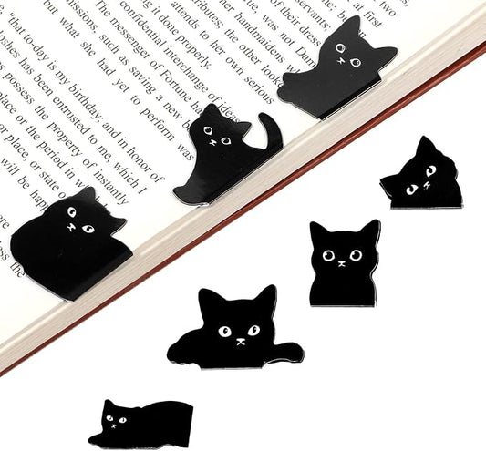 Black Cat Bookmarks, 7 Pcs Magnetic Cute Kawaii Page Markers Clip for Reading, Funny Cat Book Markers for Book Lovers Women, Cool Bookish Gifts for Teens Students Teachers, Reading Accessories