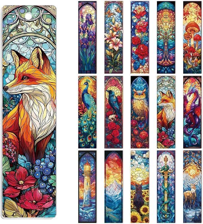 Peacoblue 30pcs UV DTF Bookmarks Transfer Stickers Wraps Colored Glass for Women Men Reading, Waterproof Bookmarkers Decal(No Blank Bookmarks) for Acrylic Plastic Metal Blank Bookmark