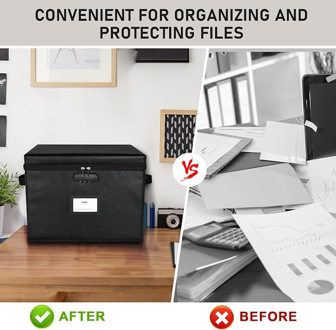 File Box Fireproof Document Box with Lock, Document Safe File Storage Organizer Boxes for Next of Kin Estate Planing Organizer End of Life Planner (Box, Black)