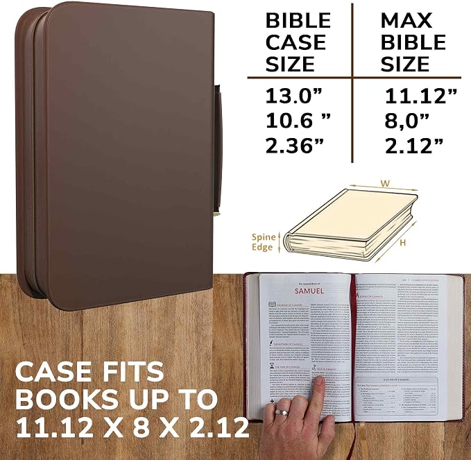 DEHITE Bible Cover Case for Men – Bible Carrying Case for Men – Brown Extra Large Holder – Bag Fits Book 11.12 x 8 x 2.12 in – Pen Slots – Zippered Pocket – Premium Faux Leather – Christian Gift