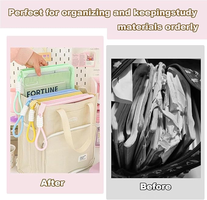 Waterproof Zipper Pouch A4 Size Book Sleeve Pouch with Clip Book Bag for Classroom Clear Reading Bag Expanding File Folder for Storing Documents, Books, Homework, School Supplies.Ect