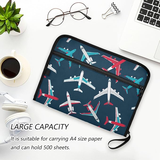 Airplanes Dark Blue File Folders,Plastic Folders with 13 Pockets,Expandable File Folder for Documents School Students Office,Aesthetic Folder with Labels A4 Letter Size