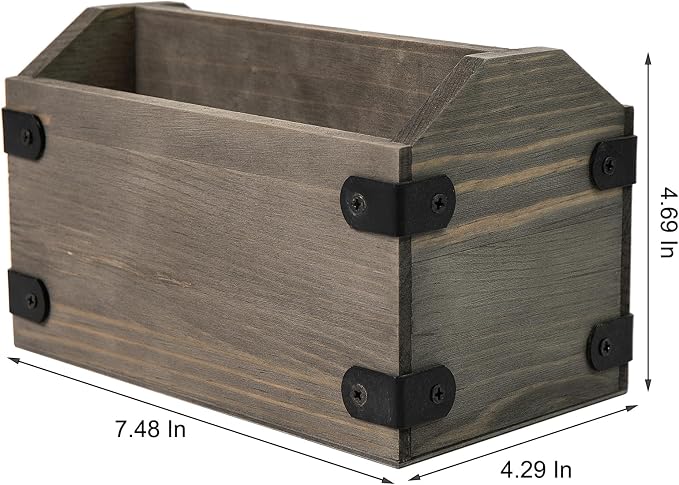 Stone Gray Wood Remote Control Organizer Wooden Tabletop Storage Caddy Two Compartment Holder TV Game Consoles Sorter Cell Phone Kitchen Utensils Office Supplies Living Room Home Bedroom