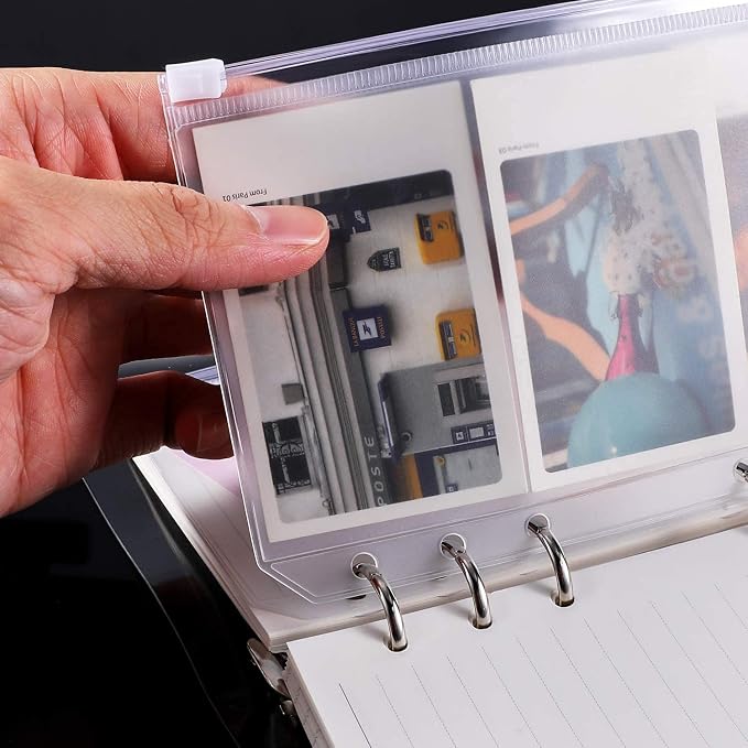 6 Pack A6 6 Holes Binder Zip Pockets Plastic Binder Zipper Folders Waterproof 6 Holes Zipper Loose Leaf Bags Zip Lock Envelope for Documents Notebooks Cards